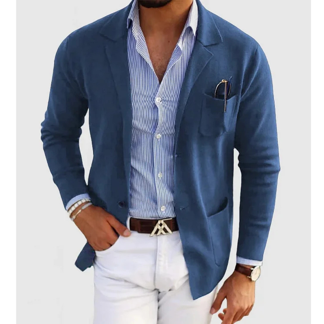 Męska lekka dzianinowa marynarka o dopasowanym kroju w stylu smart casual