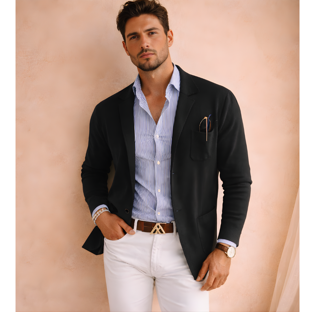 Męska lekka dzianinowa marynarka o dopasowanym kroju w stylu smart casual