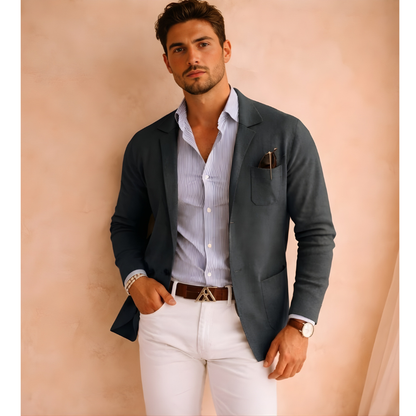 Męska lekka dzianinowa marynarka o dopasowanym kroju w stylu smart casual