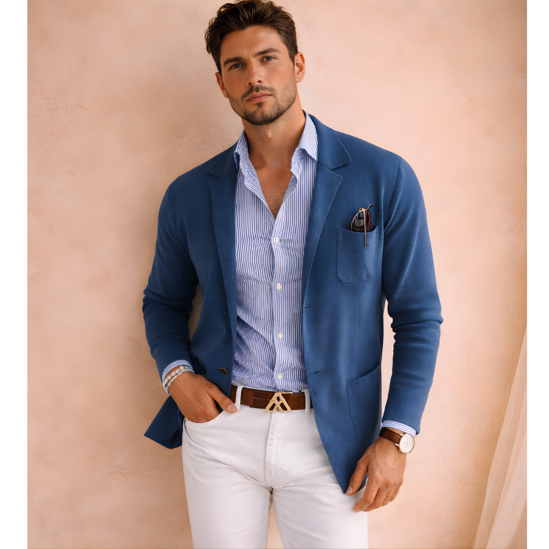 Męska lekka dzianinowa marynarka o dopasowanym kroju w stylu smart casual