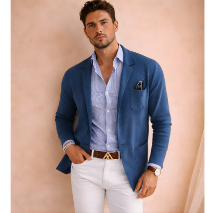 Męska lekka dzianinowa marynarka o dopasowanym kroju w stylu smart casual