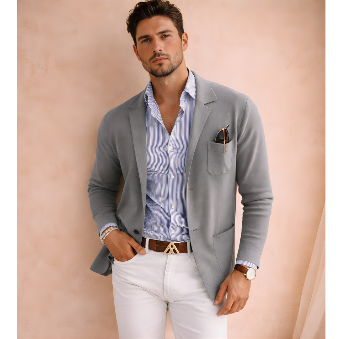 Męska lekka dzianinowa marynarka o dopasowanym kroju w stylu smart casual