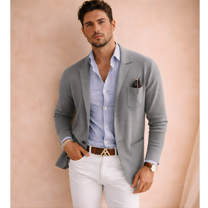 Męska lekka dzianinowa marynarka o dopasowanym kroju w stylu smart casual