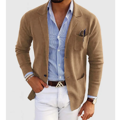 Męska lekka dzianinowa marynarka o dopasowanym kroju w stylu smart casual