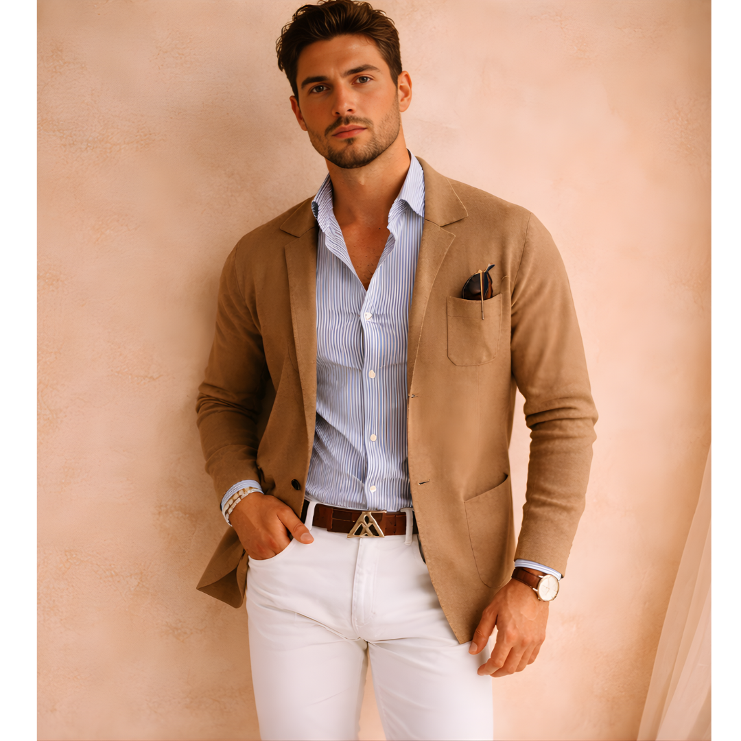 Męska lekka dzianinowa marynarka o dopasowanym kroju w stylu smart casual