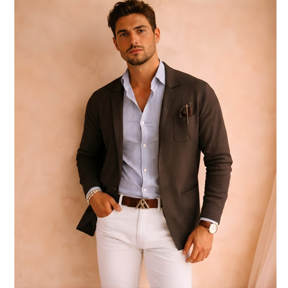 Męska lekka dzianinowa marynarka o dopasowanym kroju w stylu smart casual
