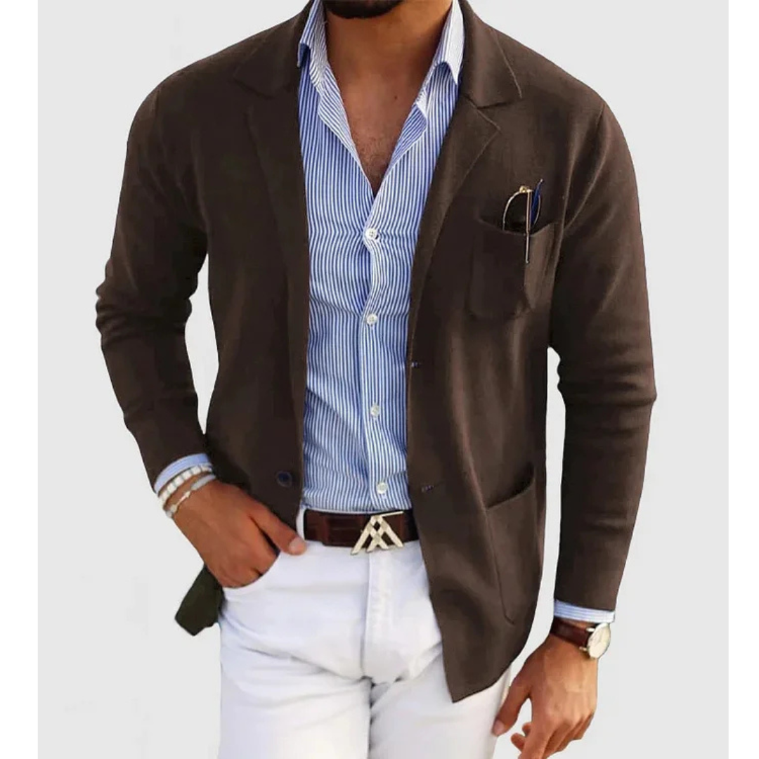 Męska lekka dzianinowa marynarka o dopasowanym kroju w stylu smart casual