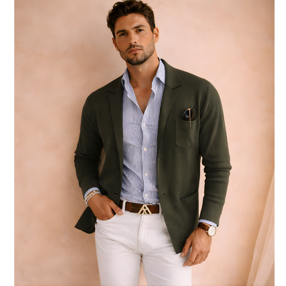 Męska lekka dzianinowa marynarka o dopasowanym kroju w stylu smart casual