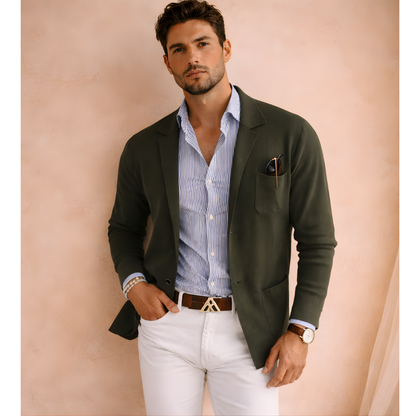 Męska lekka dzianinowa marynarka o dopasowanym kroju w stylu smart casual