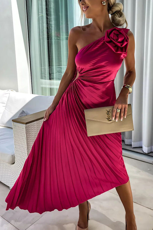 Mira Women’s Maxi Dress featuring an asymmetrical shoulder design and elegant pleated fabric, perfect for summer events and casual outings. 0