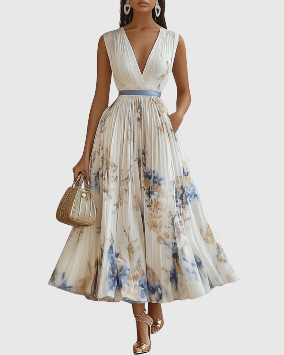 Elegant Rowella Women’s Maxi Dress featuring a stylish pleated design and flattering V-neck, perfect for evening events and special occasions. 0