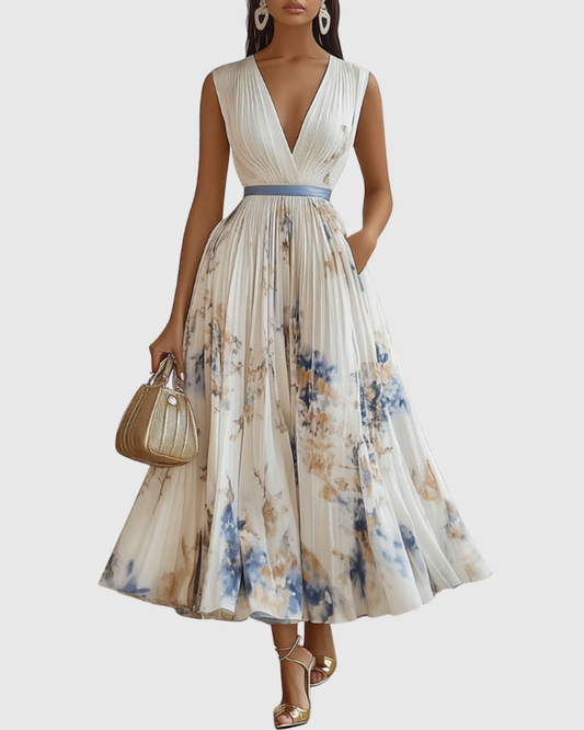 Elegant Rowella Women’s Maxi Dress featuring a stylish pleated design and flattering V-neck, perfect for evening events and special occasions. 0