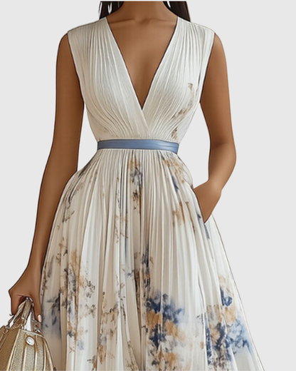 Elegant Rowella Women’s Maxi Dress featuring a stylish pleated design and flattering V-neck, perfect for evening events and special occasions. 1