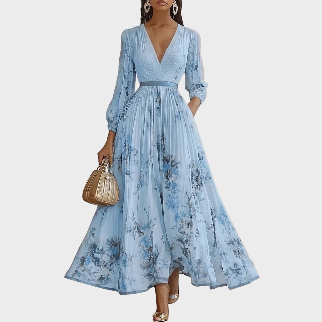 Elegant Rowella Women’s Maxi Dress featuring a stylish pleated design and flattering V-neck, perfect for evening events and special occasions. 3