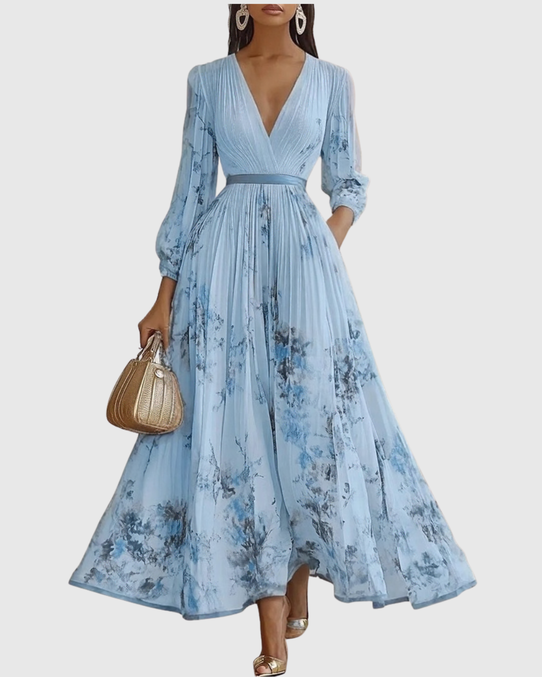 Elegant Rowella Women’s Maxi Dress featuring a stylish pleated design and flattering V-neck, perfect for evening events and special occasions. 5