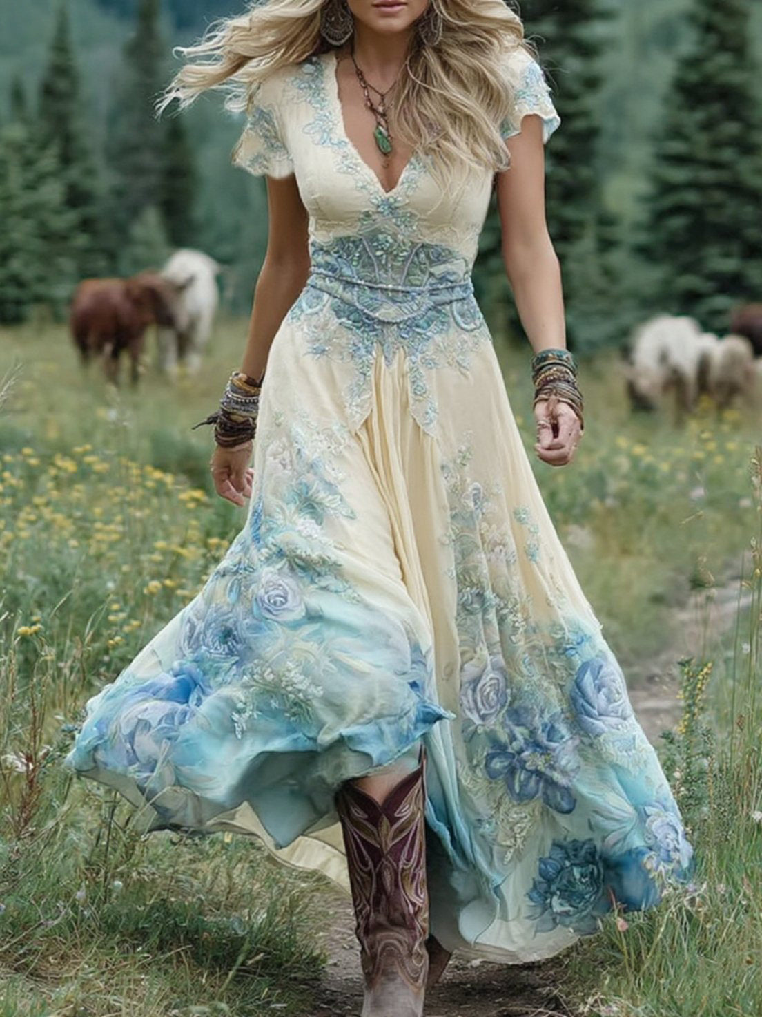 Sienna women's wedding dress with V-neck and short sleeves, perfect for elegant summer occasions. 2