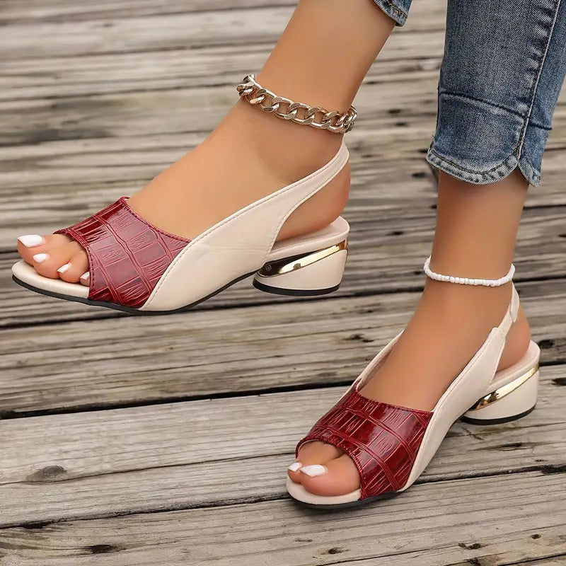 Solea women's block heel sandals featuring open toes and a wide strap, perfect for stylish summer outfits. 1