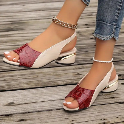 Solea women's block heel sandals featuring open toes and a wide strap, perfect for stylish summer outfits. 1