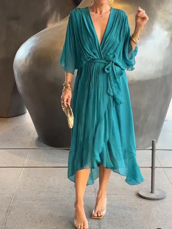 Wina Damska Sukienka na Wesele z eleganckim dekoltem w kształcie litery V i etery 4