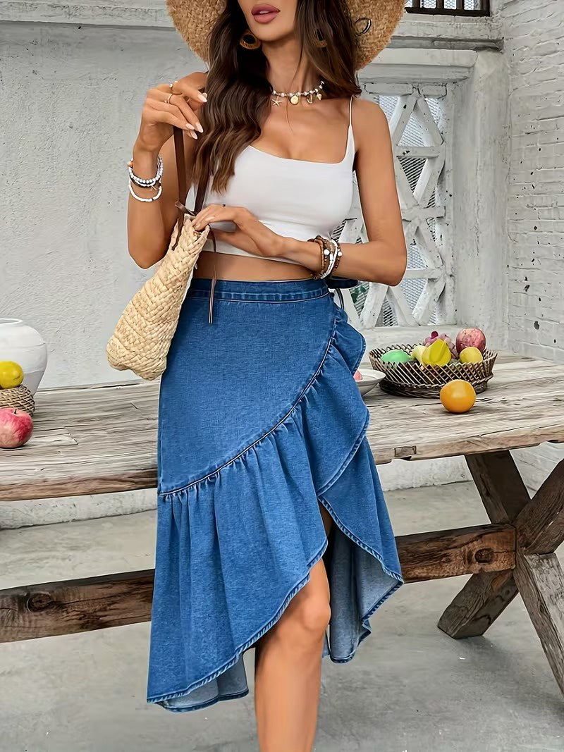 Damska asymetryczna spódnica kopertowa