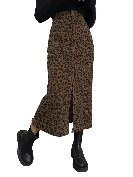 Damska spódnica midi z wysokim stanem i rozcięciem z przodu